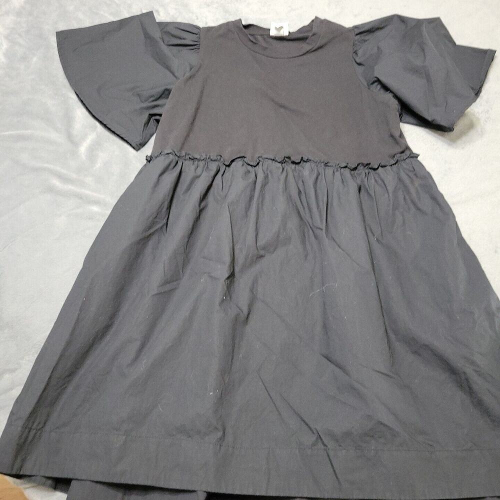 A New Day Dress Womens Medium Black Crew Neck Bell Sleeve Pull Over Mixed Media